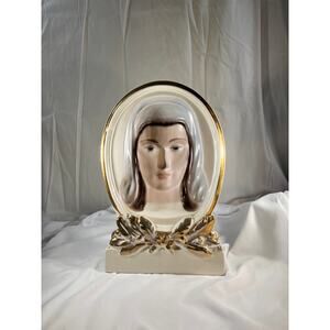 Gorgeous Virgin Mary Face Religious Concave Porcelain Statue Vintage Decor 7x12